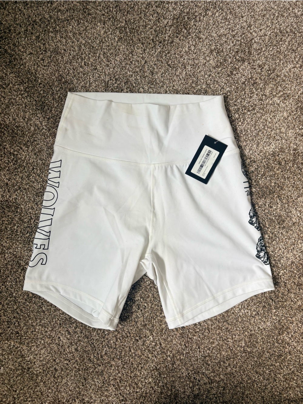 Darc Sport White Women's Bike Shorts with 'WOLVES' Side Graphic